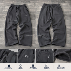 Custom Logo Streetwear French Terry Sweat Track Pants Jogger Heavyweight Loose Fit Wide Straight Leg Flare Men Baggy Sweatpants - Product Image 2
