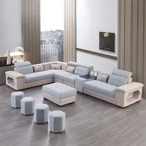 wholesale modern Sectional fabric furniture set living room L shape sofa with music player USB multi-function Storage sofa set