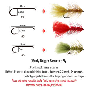 Crochet de fixation de mouches d'eau salée rouge olive noir appâts de mouches de truite laineux Bugger banderoles appâts durs artificiels leurres de pêche à la mouche - Product Image 2