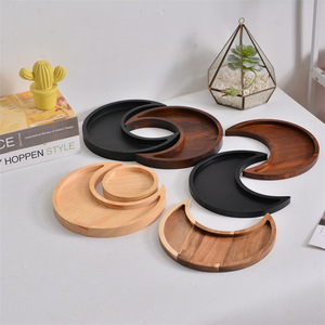 Bandeja de Madera en Forma de Media Luna, Color Madera Natural, Negro Quemado, para Almacenamiento, Frutero de Escritorio, Uso en el Hogar y Hoteles - Product Image 1