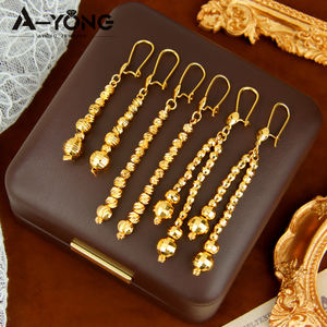 أقراط زفاف جديدة بالجملة لعام 2025 مطلية بالذهب عيار 21 قيراط على الطراز الدبي، أقراط طويلة متدلية للنساء لحفلات الزفاف والمناسبات - Product Image 3