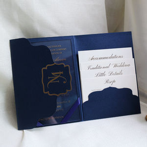 ロイヤルブルー ドク ポケットフォールド 招待状 ウェディングカード クリアアクリル 結婚 婚約 招待状セット - Product Image 4