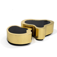 Ensemble de table basse en verre trempé noir, design minimaliste italien, durable, avec plateau en acier inoxydable brillant, meubles de salon