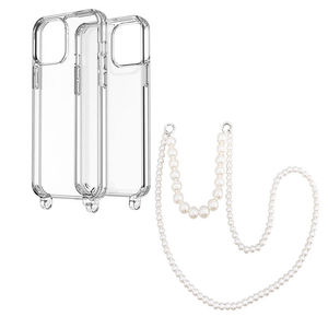 Catena Lunga <span class=keywords><strong>per</strong></span> Telefono con Perle Bianche, Tracolla Metallica, Accessorio <span class=keywords><strong>per</strong></span> Cellulare <span class=keywords><strong>per</strong></span> iPhone 17 16 15 14 13 12 Pro Max - Product Image 2