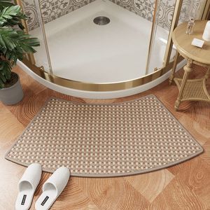 Tapis de salle de bain tressé en forme de U, antidérapant, en fibre de polyester, à motif géométrique, pour le sol de la douche - Product Image 1