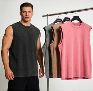 Chaleco sin Mangas para Hombre, 100% Algodón, Lavado Ácido, Talla Grande, 230 GSM, Alta Calidad, Diseño de Impresión Digital con Logotipo Personalizado - Product Image 1