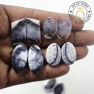 Magnifique paire d'opales dendritiques naturelles de haute qualité, prix de gros, pierres semi-précieuses en vrac d'Inde, cabochon IRFAN Gems - Product Image 4
