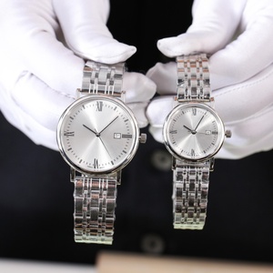 Montres mécaniques pour couple, bracelet en acier inoxydable argenté avec affichage de la date et cadran à chiffres romains Omegaes - Product Image 1
