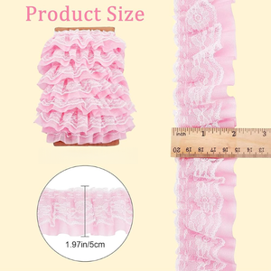 Erkoumi 2 strati pieghettato <span class=keywords><strong>Chiffon</strong></span> rosa raccolte in maglia Voile Tulle in tessuto Organza con volant bordo pizzo rifiniture per cucire decorazioni per feste artigianali - Product Image 2