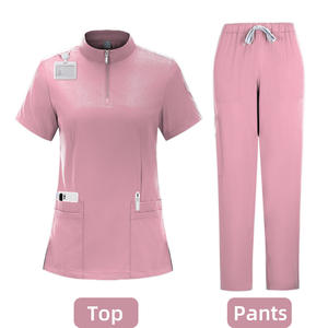 Benutzer definierte 4-Wege-Stretch Spandex Reiß verschluss Krankens ch western Krankenhaus uniformen Pflege Peelings Anzug Uniformen Straight Stand Kragen Frauen Peeling-Sets - Product Image 3