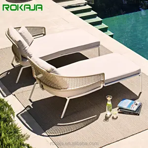 Rope Braided Aluminum Frame Outdoor Lounger Swimming Pool Hotel Beach Lounge Chair Luxury Sofa Chair Bed