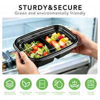 Conteneur alimentaire en plastique PET avec couvercle transparent, 2 compartiments, base noire, jetable, boîte à emporter empilable, qualité alimentaire, vente en gros