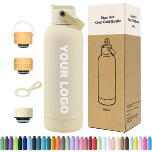 Botella Deportiva de Agua con Aislamiento Térmico de Acero Inoxidable, Personalizada con Logotipo, 500 ml, Tacto Suave, Botella de Vacío para Bebidas Deportivas - Product Image 1