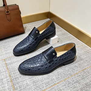 Mocassins de luxe pour homme en cuir gaufré <span class=keywords><strong>crocodile</strong></span> bleu marine avec contraste <span class=keywords><strong>noir</strong></span>, chaussures habillées formelles à enfiler pour affaires, chaussures de gentleman - Product Image 5