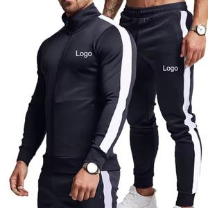 Ensemble de survêtement en coton et polyester, streetwear, imprimé en relief, gym, personnalisé, fermeture éclair, sport, décontracté, survêtement pour homme - Product Image 1