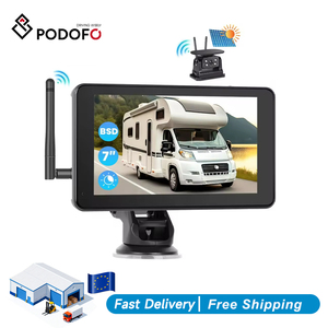 Moniteur de voiture numérique sans fil Podofo 7'' avec panneau solaire, caméra de recul, enregistrement en boucle BSD, étanche IP68 pour camion, bus, OEM - Product Image 1