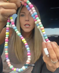 Creative Fashion Beaded Data Cable Keychain Two-in-one Type-C Handmade Colorful Pearl Fast-charging Cable Mobile Phone Keychain