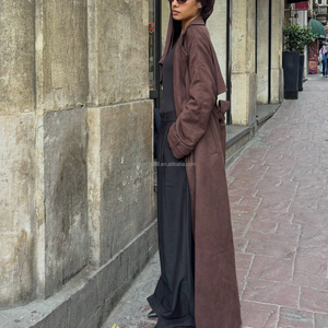 Willson 2026 Nuovo <span class=keywords><strong>Cappotto</strong></span> Abaya Aperto in Camoscio per Inverno e Autunno, Abbigliamento Islamico Traspirante, Caftano <span class=keywords><strong>Turco</strong></span> di Dubai, Outfit Abaya Modesto - Product Image 4