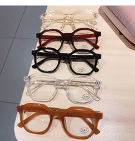 Monture optique carrée orange-brun tendance, petite, avec logo personnalisé, verres plats, lunettes pour hommes et femmes, anti-lumière bleue