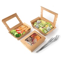Boîtes à lunch écologiques jetables en papier kraft recyclable avec fenêtre transparente, revêtement UV et pelliculage mat, qualité alimentaire pour nouilles, gelée et aliments pour bébés