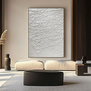 Peinture abstraite sur toile en sérigraphie Wabi Sabi blanche, design d'intérieur d'hôtel pour la décoration moderne de la maison et la galerie - Product Image 3