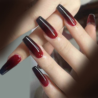 Ongles à presser longs style gothique dégradé noir et rouge, pour Noël et Nouvel An 2026, collection niche Halloween, ensemble prêt à poser