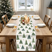 Chemin de table de Noël d'hiver 210 GSM, décoration de maison, sapins de Noël, flocons de neige, vert, pour cuisine et salle à manger