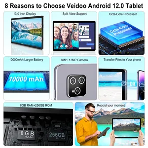 Veidoo 13 inç Tablet iş 8GB 256GB Octa çekirdek Phablet 2160x1440 2k ekran büyük ekran 10000 mAh Android Tablet Pc