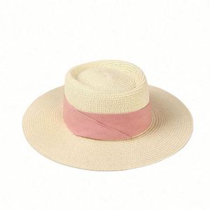 Wholesale Hot Sale Summer <b>Boater</b> Shape Unisex Women Men UV Sun Shade Beach <b>Straw</b> <b>Hat</b> With Ribbon - Product Image 1