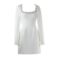 Nouvelle Robe Ajustée et Élégante à Col Carré et Manches Longues, Coupe Courte Évasée, Blanche, pour Mariage, Soirée ou Occasion Formelle – Vente en Gros pour Femme