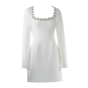 Nuovo Abito da Donna Elegante da Cerimonia Formale all'Ingrosso, <span class=keywords><strong>Vestito</strong></span> <span class=keywords><strong>Corto</strong></span> <span class=keywords><strong>Bianco</strong></span> Linea ad A Aderente con Scollo Quadrato e <span class=keywords><strong>Maniche</strong></span> <span class=keywords><strong>Lunghe</strong></span> alla Moda - Product Image 5