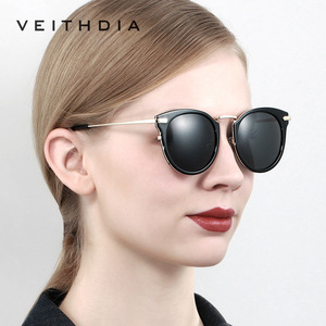Veithdia Women's Round Polarized Sunglasses <b>Black</b> <b>Frame</b> Blue Lens UV400 Protection Cat Eye Style 3064 - Product Image 3