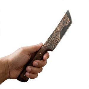 Cuchillo de Hoja Fija de Acero Damasco y Cobre con Mango de Madera, Personalizable, para Caza, Camping y Supervivencia - Product Image 3