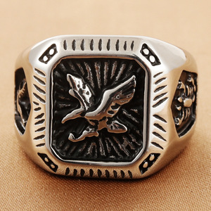 Bague pour homme en acier inoxydable, motif aigle, ton argenté et doré, style rétro punk, design animalier, bijou cadeau 280721 - Product Image 3