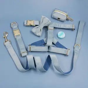 Vogue design personalizzato 6 pezzi set collare per cani guinzaglio farfallino imbracatura porta cacca pet airtag holder bulk custom