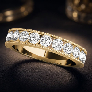 Anillo de Diamantes Redondos con Engaste Milgrain de Eternidad Completa - Product Image 2
