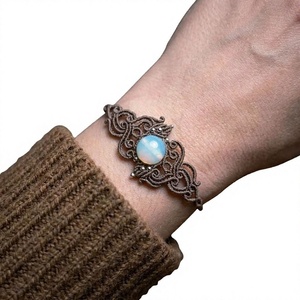 Vintage 925 <b>Silver</b> <b>Cuff</b> <b>Bracelet</b> With Opal Stone Bezel Setting Women's Boho Style Jewelry Everyday Wear - Product Image 1