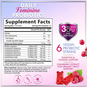 Complément alimentaire pour femmes pour le contrôle des odeurs vaginales, l'équilibre du pH et la <span class=keywords><strong>santé</strong></span> florale vibrante, 3 milliards de UFC, prébiotiques et probiotiques sous forme de gommes - Product Image 6