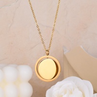 COOL vente en gros de 18K PVD plaqué or en acier inoxydable collier à médaillon photo chaîne à maillons tendance cadeau de bricolage avec pendentif rond vierge