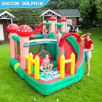 Château gonflable Doctor Dolphin avec toboggan pour usage domestique et extérieur, tissu Oxford, installation facile, capacité 135 kg, 3 passagers