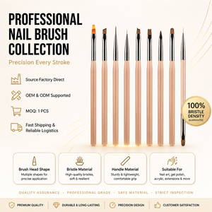 Salon Grade 9Pcs Nail Art Brush Set Translucent Brown Handle Non Shedding Bristle Gel Painting Liner Manicure Tool for Studio - Product Image 1