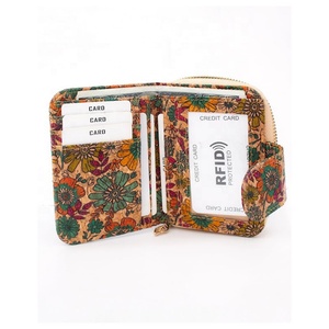 Custom Cork Purse Logo <b>RFID</b> <b>Blocking</b> Bifold Zipper Coin Pocket Women <b>Wallet</b> Short Polyester Lining - Product Image 5