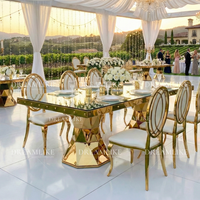 Table de salle à manger contemporaine en gros avec plateau en verre miroir et base en acier inoxydable pour salles de banquet
