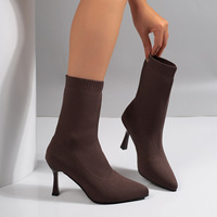 Bottes chaussettes montantes décontractées pour femme, style Hong, en tissu Stelliac tricoté volanté, nouvelle collection automne-hiver