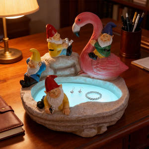 Plateau <span class=keywords><strong>de</strong></span> décoration intérieure nautique sur le thème lumineux, ornements <span class=keywords><strong>en</strong></span> résine pour <span class=keywords><strong>piscine</strong></span>, gnomes fantaisistes et flamants roses, art peint à la main - Product Image 1