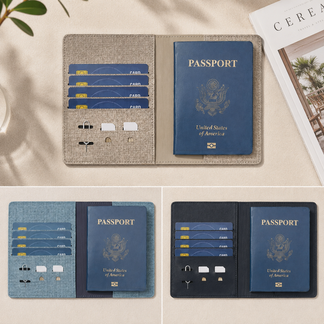OEM Minimalist Travel Passport Wallet RFID Blocking Passport Holder Travel Wallet with Card Slots & SIM Card Pocket for Travel