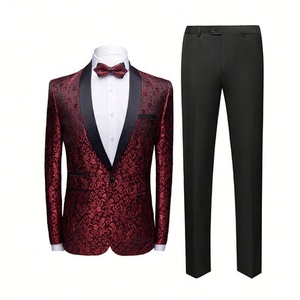 Costume de <span class=keywords><strong>smoking</strong></span> pour homme en deux pièces, veste à motif floral, <span class=keywords><strong>col</strong></span> châle paisley, veste de costume pour dîner, bal de promo, mariage - Product Image 1