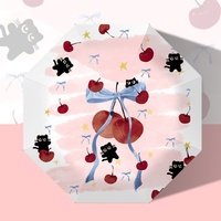 Parapluie pliant entièrement automatique à trois sections pour femme, motif dessin animé, mignon, tout-en-un, protection UV, logo personnalisé disponible
