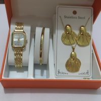 Ensemble de bijoux pour femmes, 6 pièces, montre en or, collier, boucles d'oreilles, bracelet, montre-bracelet à quartz de luxe, Reloj Mujer