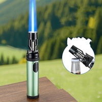 Briquet torche coupe-vent en métal, rechargeable au butane, avec verrou de sécurité pour cigarettes, barbecue, cigares - Idéal pour les cadeaux d'affaires et le camping